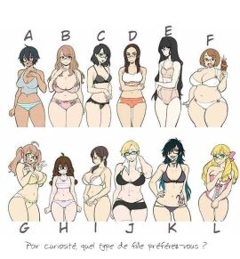 body_type chubby female female_only lineup multiple_females multiple_girls ryo_agawa take_your_pick underwear