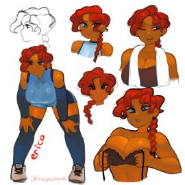 1girls big_breasts bra braid braided_hair breasts cleavage concept_art dark-skinned_female dark_skin erica_(rayschera) female oc original original_character rayschera red_hair sports_uniform sportswear tagme thick_thighs thighhighs thighs volleyball_uniform