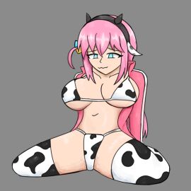 bocchi_the_rock! breasts cow_bikini cow_ears cow_horns cow_stockings wet_pussy