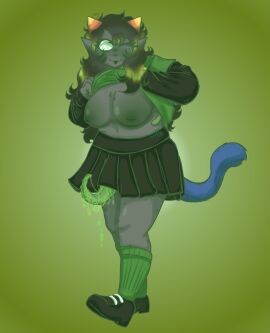 breasts breasts_out dancestor digital_art digital_drawing female flashing flashing_breasts green_cum heyitstitz homestuck horns lubrication male meulin_leijon penis tail tentabulge tentacle_penis uncensored uncensored_breasts uncensored_penis wink winking winking_at_viewer