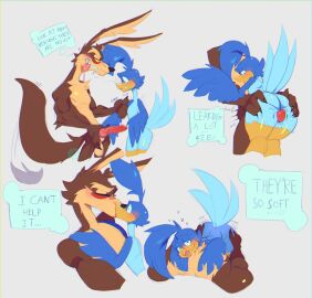 against_chest animal_genitalia animal_penis anthro arm_grab aroused ass ass_grab athletic avian balls beak bird blep blue_body blue_feathers blush bodily_fluids brown_body brown_fur butt_grab canid canine canine_genitalia canine_penis canis casual_nudity cheek_tuft chest_tuft claws closed_eyes coyote cuculiform dominant drooling duo eager erection facial_tuft fangs feathers femboy fluffy fluffy_tail flustered fur fuzzy genital_fluids genitals grin gulp_(sound_effect) half-closed_eyes hand_on_ass hand_on_butt hand_on_penis head_feathers head_tuft heart_symbol hi_res holding_penis humping imminent_sex indentation kiss_on_lips kissing knot looking_at_another looking_at_genitalia looking_at_partner looking_at_penis looking_at_viewer looking_back looking_down looking_pleasured looking_up looney_tunes love lust male male/male mammal motion_lines multiple_images narrowed_eyes nervous nervous_sweat new_world_ground_cuckoo nude numy_num open_mouth penis precum predator/prey raised_tail road_runner_(looney_tunes) roadrunner saggy_balls saliva saliva_on_tongue saliva_string scaroused sequence sex shaking shocked side_view simple_background size_difference slim smile smirk squish standing submissive surprise surprised_expression sweat sweatdrop tail tail_feathers tail_motion tailwag teeth text thigh_sex thought_bubble thoughts tongue tongue_out touching_chest tuft vein veiny_penis warner_brothers white_background wide_eyed wile_e._coyote wings