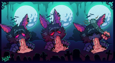 absurd_res anthro anthro_penetrated athletic athletic_female bat bite_mark black_hair bodily_fluids cemetery choker claws cum cum_in_mouth cum_inside duo ear_piercing ear_ring fangs fellatio female female_penetrated full_moon fur genital_danger_play genital_fluids grey_body grey_fur hair hi_res hitting_head human human_on_anthro human_penetrating human_penetrating_anthro infectum interspecies jewelry leaf-nosed_bat light light-skinned_male light_skin male male/female male_penetrating male_penetrating_female mammal microbat moon moonlight necklace night oral penetration penile penis piercing red_eyes ring_piercing sex spiral_eyes teeth tombstone vampire_bat yangochiropteran