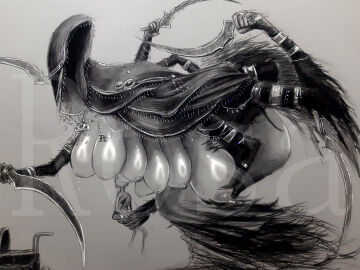 10_breasts 1girls 1other 6_arms absurd_res ambiguous_gender big_breasts bloodborne breastfeeding breasts breasts_out darkestrosa faceless_character faceless_female female female_focus female_monster fromsoftware giantess great_one greyscale hanging_breasts hi_res hood jewelry lactation mergo's_wet_nurse monochrome monster multi_arm multi_breast multi_limb nipple_piercing nipples piercing shiny_skin solo_focus very_high_resolution weapon