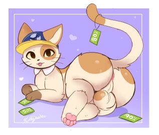 anus ass balls big_ass big_butt calico_cat clothing collar domestic_cat felid feline felis femboy feral fluffydasher genitals hat headgear headwear male mammal pawpads solo steam steam_sale steam_sale_cat thick_thighs valve