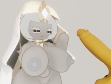 1boy 1girls 3d artarctichare big_breasts black_and_white_eyes black_sclera breasts cookie cookie_run cookie_run_kingdom female gingerbread_cookie grey_background grey_body grey_skin headgear headgear_only headwear headwear_only male mystic_flour_cookie neckwear open_eyes penis tagme white_background white_body white_hair white_pupils white_skin yellow_penis yellow_skin