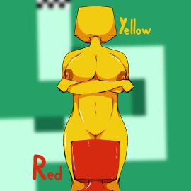 1boy 1girls 2d big_breasts breasts cube cube_head female female_focus kakkaksjsdbb male red_skin self_upload simulando2d square_head straight sweating yellow_skin