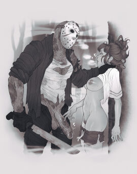 1boy 1girls age_difference aprax_valith asphyxiation big_breasts black_and_white breasts breasts_out burn_scar captured caught female female_human femsub fit fit_female forest forest_background friday_the_13th friday_the_13th:_the_game hairy_pussy horror_(theme) human imminent_sex imminent_vaginal inviting inviting_to_sex jason_voorhees killer large_penis larger_male male mask mature_male neck_grab nightmare_husbando nipples older_male original_character penis penis_out pinned predator/prey pussy scaroused seducing seductive seductive_look shredded_clothes slim_waist smaller_female teenage_female teenager torn_clothes touching_penis trembling_penis wet_pussy younger_female