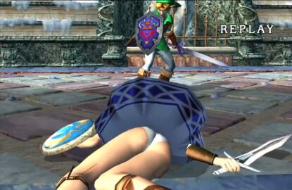 bandai_namco game_screenshot link panties sophitia_alexandra soul_calibur soul_calibur_ii the_legend_of_zelda upskirt white_panties