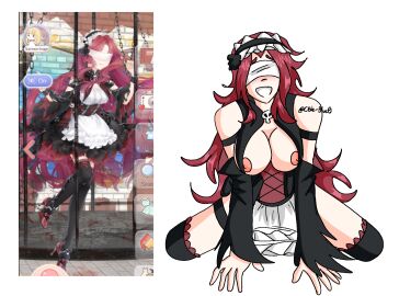 big_breasts blindfold blindfolded blush blushing_at_viewer boobs_out breasts breasts_out c0de_blue female goth goth_girl gothic infinity_nikki long_hair love_nikki maid maid_headdress maid_outfit maid_uniform nikki_(nikki) nikki_(series) on_hands_and_knees on_knees red_hair submissive submissive_female submitting