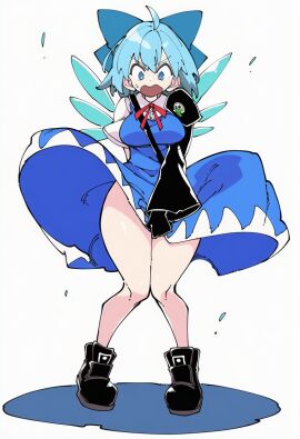 1girls 2d advent_cirno artist_request big_breasts big_thighs breasts cirno dress female huge_thighs skirt thick_thighs touhou
