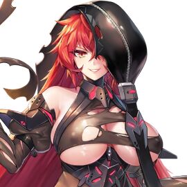 bare_shoulders battle_suit battlesuit big_breasts black_headgear bodysuit breasts brown_bodysuit brunhild_(last_origin) color elbow_gloves female female_focus female_only game_cg hair_between_eyes headgear last_origin long_hair looking_at_viewer luvents3 nipple_bulge no_bra one_eye_covered red_eyes red_hair sleeveless sleeveless_bodysuit smile smiling smiling_at_viewer spiked_hair spiky_hair teeth tight_bodysuit tight_clothing torn_bodysuit torn_clothes transparent_background underboob upper_body