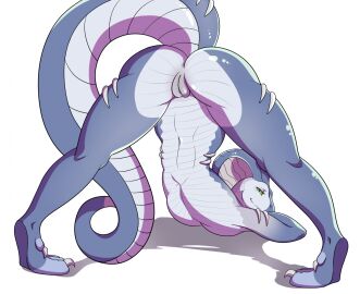 anthro anus ass ass_up cobra dainerissindra female genitals hi_res jack-o'_pose looking_at_viewer nude pose pussy reptile scalie simple_background smile snake solo tail