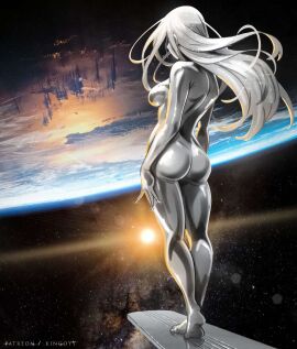 1girls artist_request ass breasts casual earth fantastic_four fantastic_four:_first_steps female functionally_nude functionally_nude_female hand_on_hip marvel marvel_comics nude one_breast_visible shalla-bal shiny_ass shiny_breasts shiny_skin sideboob silver_hair silver_skin silver_surfer silver_surfer_(shalla-bal) source_request space stars sun tagme