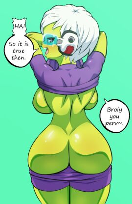ass bigduck breasts cheelai curvy curvy_body curvy_female curvy_figure dragon_ball dragon_ball_super female green_body green_breasts green_skin huge_ass huge_breasts large_ass scouter short_hair small_female tagme thin_waist tight_clothing tight_suit tinted_eyewear tiny_female white_hair wide_hips