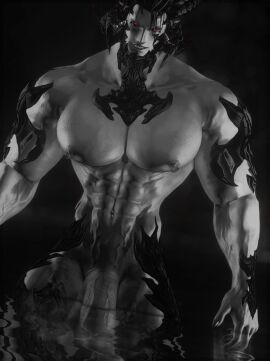 1boy 3d abs au_ra bara big_pecs claws cocky dominant dominant_male domination evil_grin final_fantasy final_fantasy_xiv horn looking_at_viewer looking_down looking_down_at_viewer low-angle_view male male_only menacing monochrome muscular muscular_arms muscular_chest muscular_thighs naughty_face navel_piercing nipple_piercing nipples nude pecs penis piercing pov pov_eye_contact rape_face red_eyes sadistic_smile scales scalie sharp_teeth smile smiling_at_viewer smirk smirking_at_viewer smug solo solo_male standing standing_in_water standing_over_viewer thexaelavampire yaoi