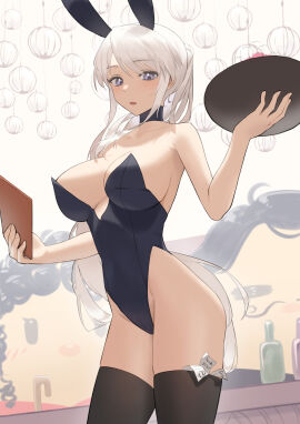 1girls absurd_res absurdres arm_up armpits azur_lane bare_armpits bare_arms bare_chest bare_hands bare_hips bare_shoulders bare_skin bare_thighs black_bunny_ears black_bunnysuit black_collar black_legwear black_leotard black_stockings black_thighhighs breasts bunny_ears bunny_girl cleavage cleft_of_venus collar collarbone curvy curvy_body curvy_female curvy_figure curvy_hips curvy_thighs dot_nose elbows enterprise_(azur_lane) eyebrows_visible_through_hair female female_focus female_only fingernails fingers fully_clothed groin half_naked hands_up high_resolution highres hourglass_figure large_breasts legs legwear leotard light-skinned_female light_skin long_hair looking_at_viewer lordol naked naked_female nude nude_female open_mouth parted_lips playboy_bunny ponytail purple-eyed_female purple_eyes pussy revealing_clothes shoulders sideboob silver-haired_female silver_hair simple_background slender_body slender_waist slim_female slim_waist solo standing stockings thick_thighs thighhighs thighs thin_waist tight_clothing tray underboob upper_body v-line white-haired_female white_background white_eyebrows white_hair wide_hips