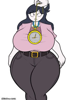 1boy 1girls 2d 2d_(artwork) belt belt_buckle black_eyes black_pants breasts clock color color_edit digital_art digital_drawing_(artwork) digital_media digital_media_(artwork) edit edited female fully_clothed grey_hair holding_object huge_breasts huge_thighs hypnosis imminent_sex jaiden_animations jaidenanimations jaidens_mom male milf mind_control necklace pink_shirt richdraw shocked shocked_expression short_sleeves tagme venus_body watch youtube