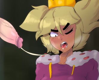 1boy 1girls after_oral big_penis brawl_stars clothed cum_in_mouth cumshot disgusted female huesosdry male mandy_(brawl_stars) penis supercell tagme wendell_(???)