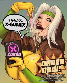 anna_marie big_breasts blue_eyes blush breasts breasts_bigger_than_head brown_hair commercial condom condom_box cropped cum cum_drinking cum_on_face devil_hs dialogue drinking drinking_cum female femsub happy happy_sub heroic_whores_(series) huge_breasts jacket lipstick looking_at_viewer marvel marvel_comics multicolored_hair mutant mutant_(marvel) naughty_face perky_breasts red_lipstick rogue_(x-men) skin_tight smile speech_bubble superheroine text tongue tongue_out used_condom white_hair white_streak whore_eyes wink x-men