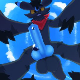 absurd_res animal_genitalia animal_penis arcanine balls big_balls big_penis bodily_fluids canine_genitalia canine_penis cloud dripping eeveelution feral first_person_view generation_1_pokemon generation_2_pokemon genital_fluids genitals glistening glistening_genitalia glistening_penis hi_res huge_balls huge_cock hybrid kerchief knot knotted_penis lolpiss looking_at_viewer male nintendo on_top outside penis pokemon pokemon_(species) precum precum_drip smile smiling_at_viewer smirk smirking_at_viewer solo sweat umbreon yellow_eyes