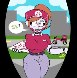 1girls animatronic asking_for_money baby_(fnafsl) big_breasts breasts circus_baby circus_baby_(fnaf) clothed clothed_female female female_only five_nights_at_freddy's five_nights_at_freddy's:_sister_location green_eyes jailbait_knight mysaltisexposed open_mouth open_smile pizza_delivery smile solo solo_female