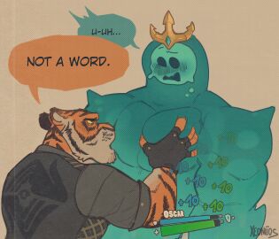 2boys anthro artist_name confusion crown dialogue dominant dominant_male duo english_text epic_games eye_contact fortnite gameplay_mechanics gay goo_creature gui headgear healing healing_numbers health_bar health_juice hi_res humanoid looking_at_another looking_at_partner male male/male male_only moob_grab moobs muscular muscular_anthro muscular_humanoid muscular_male nipple_fetish nipple_play nipple_suck nipples number oscar_(fortnite) pec_grab pec_sucking pecs plus_sign poseidon_(fortnite) rippley_(fortnite) speech_bubble sucking text xeoniios yaoi