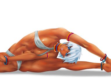 1girls 2d african african_female anklet armlet armpits athletic athletic_female bangle barefoot bikini blue_eyes blue_nails bracelet breasts capcom clothing dark-skinned_female dark_skin earrings elena_(street_fighter) feet female fit fit_female flexible halterneck jewelry large_breasts lips looking_at_viewer medium_breasts muscles nail_polish navel neck_ring short_hair smile solo split spread_legs street_fighter street_fighter_iii swimsuit tagme talkative0841 tomboy toned underboob underwear very_dark_skin white_bikini white_hair wholesome