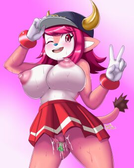 1girls 2024 almost_naked almost_nude anthro artist_name artist_signature baseball_cap big_breasts bodily_fluids bottomwear bovid bovine breasts buffalo_bell clothing condom condom_in_pussy cum cum_in_pussy cum_inside cute_eyes dripping dripping_cum female female_anthro female_only genitals gloves gradient_background handwear happy happy_female hat headgear headwear horn horns mascot multicolored_body multicolored_fur nippon_professional_baseball one_eye_closed orix_buffaloes pink_body pink_eyes pink_fur pink_hair pussy saeki_makai short_hair simple_background skirt skirt_only smile smiling solo sweat sweatdrop tail used_condom v_sign wink winking_at_viewer