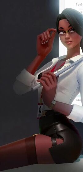 1boy1girl 1girls 3on3freestyle blowjob business_suit dark_skin glasses nadia_(3on3freestyle) skirt tagme video