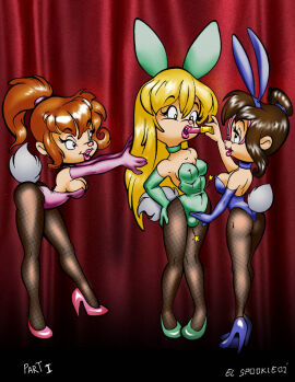 1boy 2girls alvin_and_the_chipmunks alvin_seville anthrofied blonde_hair blue_bunny_ears blue_bunnysuit blue_gloves blue_high_heels breasts brittany_miller brown_hair bunny_costume bunny_ears bunny_girl bunny_tail bunnysuit chipettes chipmunk corset crossdressing crotch_bulge fake_breasts female green_bunny_ears green_bunnysuit green_gloves green_high_heels high_heels jeanette_miller lipstick long_gloves long_hair makeup male pantyhose pink_bunnysuit pink_gloves pink_high_heels playboy_bunny rabbette