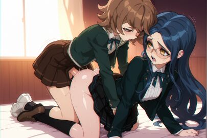 ai_generated anonymous_artist big_breasts big_penis breasts danganronpa doggy_style femboy femboy_on_female fujisaki_chihiro shirogane_tsumugi