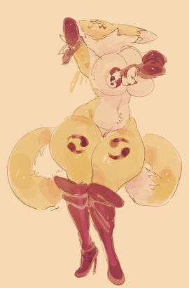 1girls 2024 anthro ass big_ass big_breasts breasts canine canine_humanoid closed_eyes covering_breasts curvaceous curvy curvy_figure digimon drawfruit female female_focus furry gigantic_thighs high_heels hourglass_figure huge_breasts large_breasts pasties renamon solo solo_focus tail thick_thighs voluptuous wide_hips yellow_background yin_yang_symbol