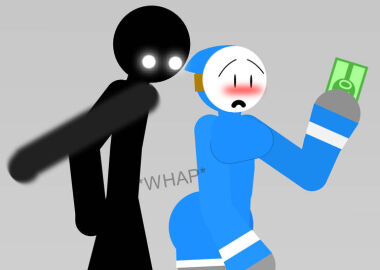 1boy 1girls anaveragedude731 artist_name ass_slap bandit_(mario) blush blushed_face female grey_background kleptzy_(anaveragedude731) male money paper_mario:_the_thousand-year_door simple_background stick_nodes stickman stickmans sticknodes