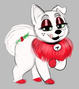 alternate_species bell bell_collar big_tail black_eyes black_nose canid canine canis collar cute_fangs domestic_dog eyebrows eyelashes fangs female female_feral feral freckles fur glistening glistening_eyes green_sclera grey_background jingle_bell jingle_bell_collar junipurr licking licking_lips looking_at_viewer mammal mistletoe multicolored_body multicolored_fur neck_tuft not_porn ota_(artist) plant puppy quadruped red_body red_fur short_ears simple_background solo tail teeth thick_eyebrows tongue tuft two-tone_body two-tone_fur white_body white_fur