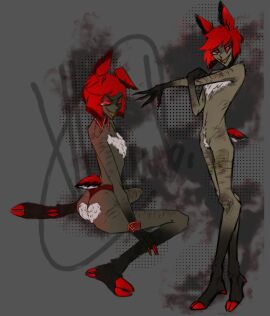 alastor_(hazbin_hotel) ass claws cuntboy deer_ears deer_tail earrings fangs fur fur_ass fur_chest hazbin_hotel hooves intersex male monocle red_eyes red_hair scars solo tail thong thong_panties
