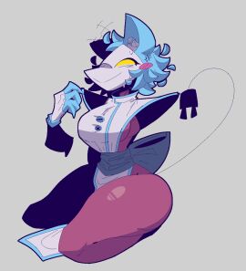 anger_vein breasts deltarune deltarune_chapter_2 female floating_hands kneeling loincloth sideboob slim_waist sweat tail tasque_manager_(deltarune) thick_thighs wide_hips xexeezy