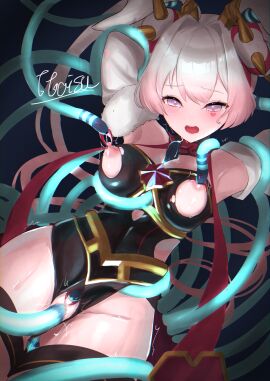 2d artist_signature claws clitoris duel_monster facial_marking female heart_symbol maliss_p_white_rabbit movement_lines pinching_clitoris pinching_nipples playing_with_nipple pussy ripped_clothing tagme_(artist) tentacle tentacle_sex twintails yu-gi-oh!