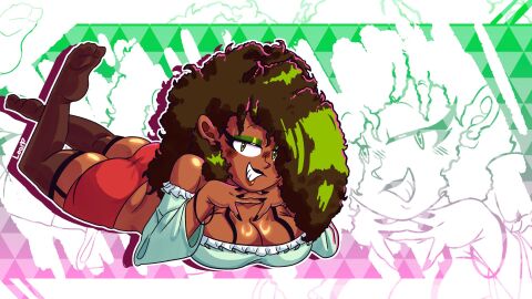 1girls 2025 2d 2d_(artwork) 2d_artwork ass background breasts brown_hair cleavageclothing dark-skinned_female dark_skin feet feet_up female female_focus female_only human lacey_(lustree) laying_down laying_on_stomach legs_up looking_at_viewer lustree makeup oc original_character smug twitter_user_oc