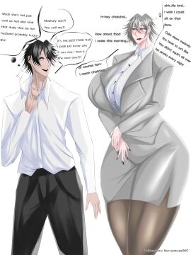 1boy 1girls curvy curvy_body curvy_female curvy_figure female gray_hair lips lipstick male milf norviainwza original original_character self_upload stockings straight suit tomboy tomboy_milf tomgirl