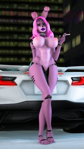 3d_(artwork) abs absurd_res animatronic anthro big_breasts breasts car cigarette collar digital_media_(artwork) facial_piercing female fnafgamern genitals hair hi_res holding_cigarette holding_object huge_breasts katrina_(fnafgamern) lagomorph legs_together leporid lips long_hair looking_at_viewer machine mammal nipple_piercing nipples nose_piercing nose_ring nude nude_anthro nude_female outdoor_nudity outside piercing pink_hair pink_lips purple_body rabbit ring_piercing robot robot_anthro smile smiling_at_viewer smoking smoking_cigarette solo source_filmmaker_(artwork) spiked_collar spikes vehicle vulva wide_hips