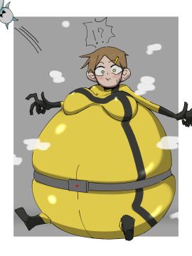 1girls ass ass_expansion belly_expansion big_ass big_belly big_breasts bodysuit breast_expansion breast_growth breast_growth_(enlargement) breasts expansion female inflation reverse_transformation tabasuko_(artist) tagme transformation yellow_(tabasuko) yellow_bodysuit