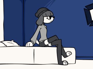 1girls animated breasts breasts_out female fifi_(somemf) flashing flashing_breasts hidden_curves looking_at_viewer pac-man_eyes shirt_lift smiling solo tagme teasing whygena