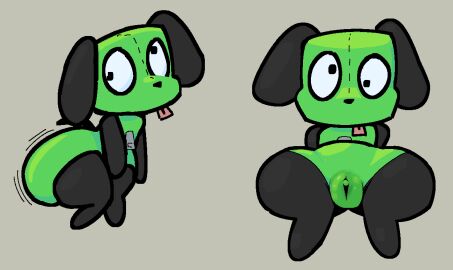 2024 ass big_ass big_butt canid canine canis domestic_dog female genitals gir_(invader_zim) green_body invader_zim j_rudeart machine mammal nickelodeon plump_labia presenting presenting_pussy pussy robot simple_background solo thick_thighs tongue tongue_out zipper