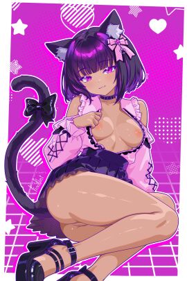 1girls black-haired_female black_body black_hair black_hair_female black_skirt boobs_out boosty boosty_username breasts cat_ears cat_eyes cat_girl cat_tail catgirl choker clothed exposed_breasts exposed_pussy exposing female female_only finnflint_(boosty) finnflint_(vtuber) flashing kemonomimi medium_breasts nekomimi nipples no_bra no_panties no_panties_under_skirt purple_eyes purple_hair pussy short-haired_female short_hair short_hair_female skirt sole_female virtual_youtuber
