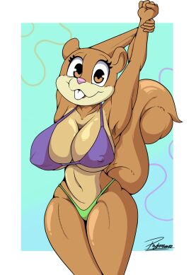 2d anthro big_breasts bikini breasts eyelashes female nickelodeon reymonrr sandy_cheeks spongebob_squarepants wide_hips