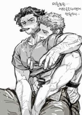 2boys :q abs arm_hair bara blush boner censored cigar clothes_lift deadpool dishing erection facial_hair gay greyscale hug james_howlett korean_commentary large_pectorals licking_lips looking_at_another male male_focus male_only marvel marvel_comics monochrome mouth_hold multiple_boys multiple_males muscular muscular_male open_pants pants pectorals penis shirt shirt_lift short_hair short_sleeves sitting sitting_on_lap sitting_on_person sleeveless tongue tongue_out translation_request wade_wilson wolverine_(x-men) x-men x-men_film_series x-men_origins:_wolverine yaoi