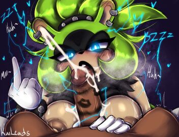 1boy 1girls after_fellatio after_oral anthro_on_human bare_shoulders big_breasts black_lipstick blowjob blue_eyes blush breasts breasts_out clothed cum cum_outside cumshot dark-skinned_male dark_skin ear_piercing electric_shock electricity electricity_manipulation electrostimulation eyeshadow fellatio female flipping_off forced_ejaculation forced_erection forced_orgasm furry gloves green_fur human human_on_anthro idw_publishing kailewds lighting lipstick lipstick_mark lipstick_on_penis looking_at_viewer male male_pov middle_finger motion_lines multicolored_fur onomatopoeia open_mouth partial_male penis pov punk shock shocked shocking sonic_(series) sonic_the_hedgehog_(series) sparks spiked_bracelet spiked_collar surge_the_tenrec sweat sweatdrop tenrec two-tone_fur