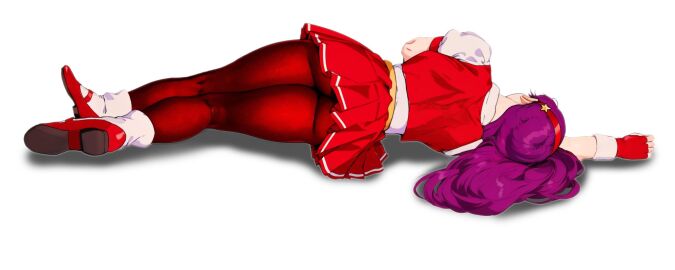 1girls after_masturbation ass athena_asamiya big_ass big_butt clothed fat_ass female from_behind gloves hair_ornament huge_ass huge_butt king_of_fighters legs legwear light-skinned_female light_skin long_hair purple_hair resting shoes skirt socks star thick thick_ass thick_thighs thighs tied_hair voluptuous