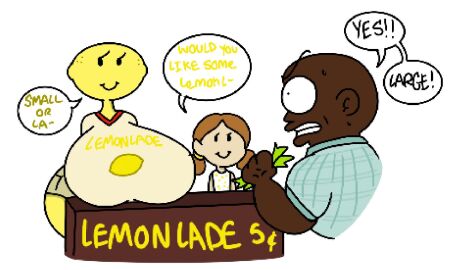 1boy 2girls animate_inanimate clothed clothed_female dark-skinned_male dark_skin female flora_fauna food food_creature food_humanoid lemon lemonade lemonade_stand male object_head pixel_(artwork) pixel_art plant plant_girl plant_humanoid theslashfive twintails