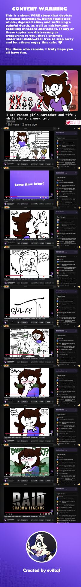 belch belching burp burping comic comment_section dick dickgirl digested digestion digestion_noises eviltqf fatal_vore female female_pred jaiden_animations jaidenanimations mawshot milf nervous oral oral_vore sweat sweatdrop unwilling_prey vore vore_belly vore_comic youtube youtuber youtuber_girl